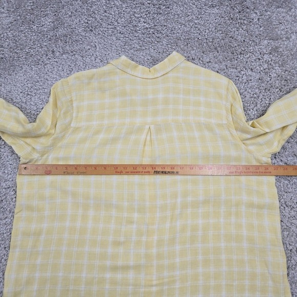 J Jill Shirt Women 2X Yellow White Plaid Button Roll Tab Sleeve Beachy Coastal‎ - Picture 9 of 11